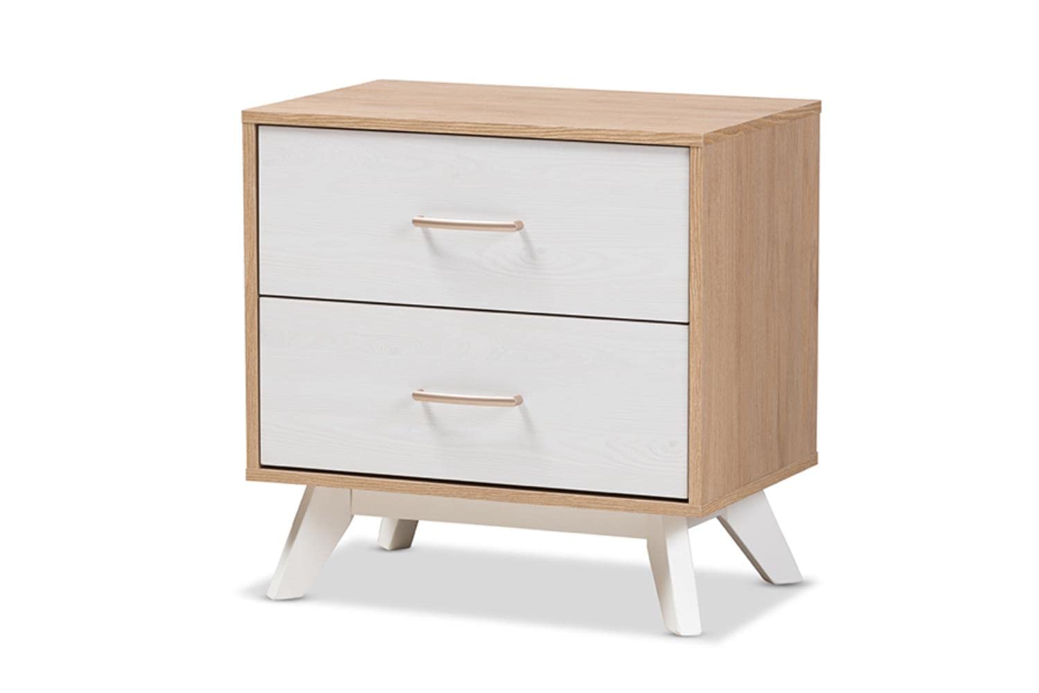 Baxton Studio Helena Mid-Century Modern Natural Oak and Whitewashed Finished Wood 2-Drawer Nightstand/Mid-Century/White/White/Particle Board/MDF